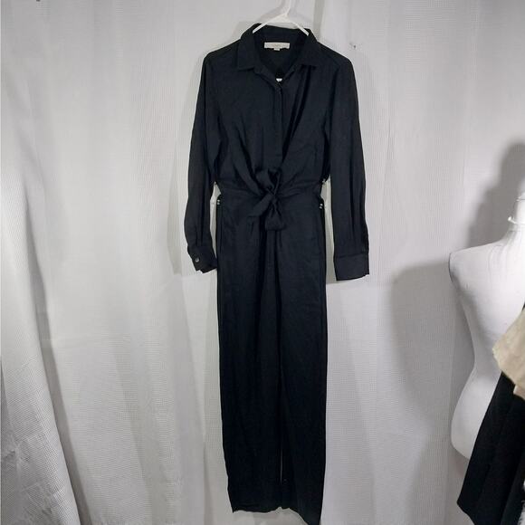 LOFT! RICH BLACK ONE PIECE BUTTON FRONT, BELTED JUMPSUIT, ONESIE, ROMPER! SZ 0 - Picture 3 of 11